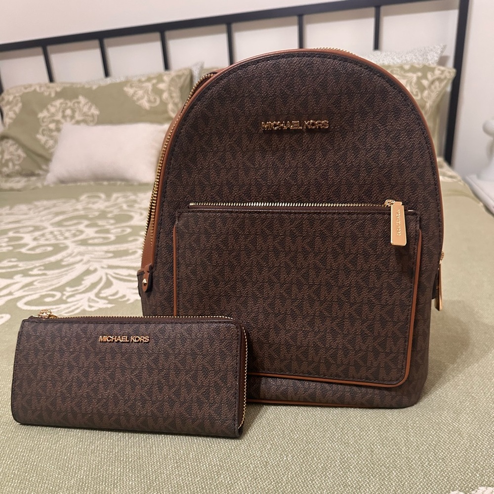Michael Kors Brown Backpack and Wallet Set